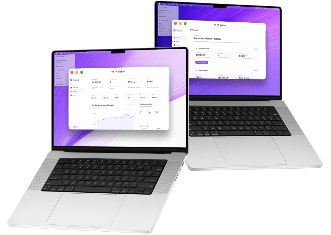 Mockup VYTA Vision: dashboards e relatórios