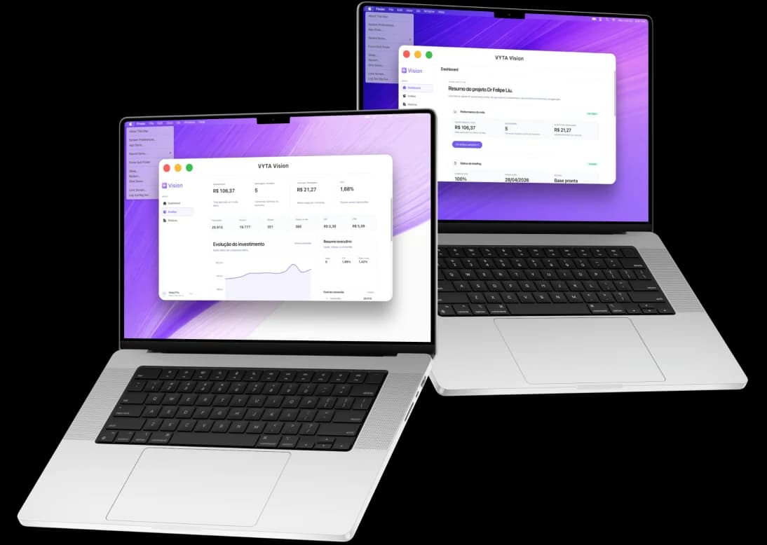Mockup VYTA Vision: dashboards e relatórios